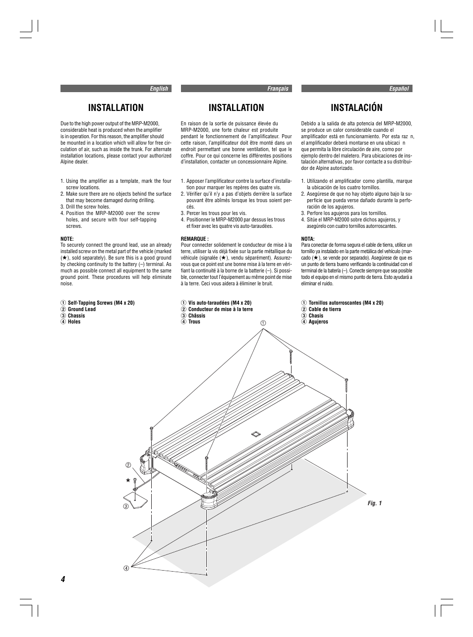 Installation, Instalación | Alpine MRP-M2000 User Manual | Page 4 / 16