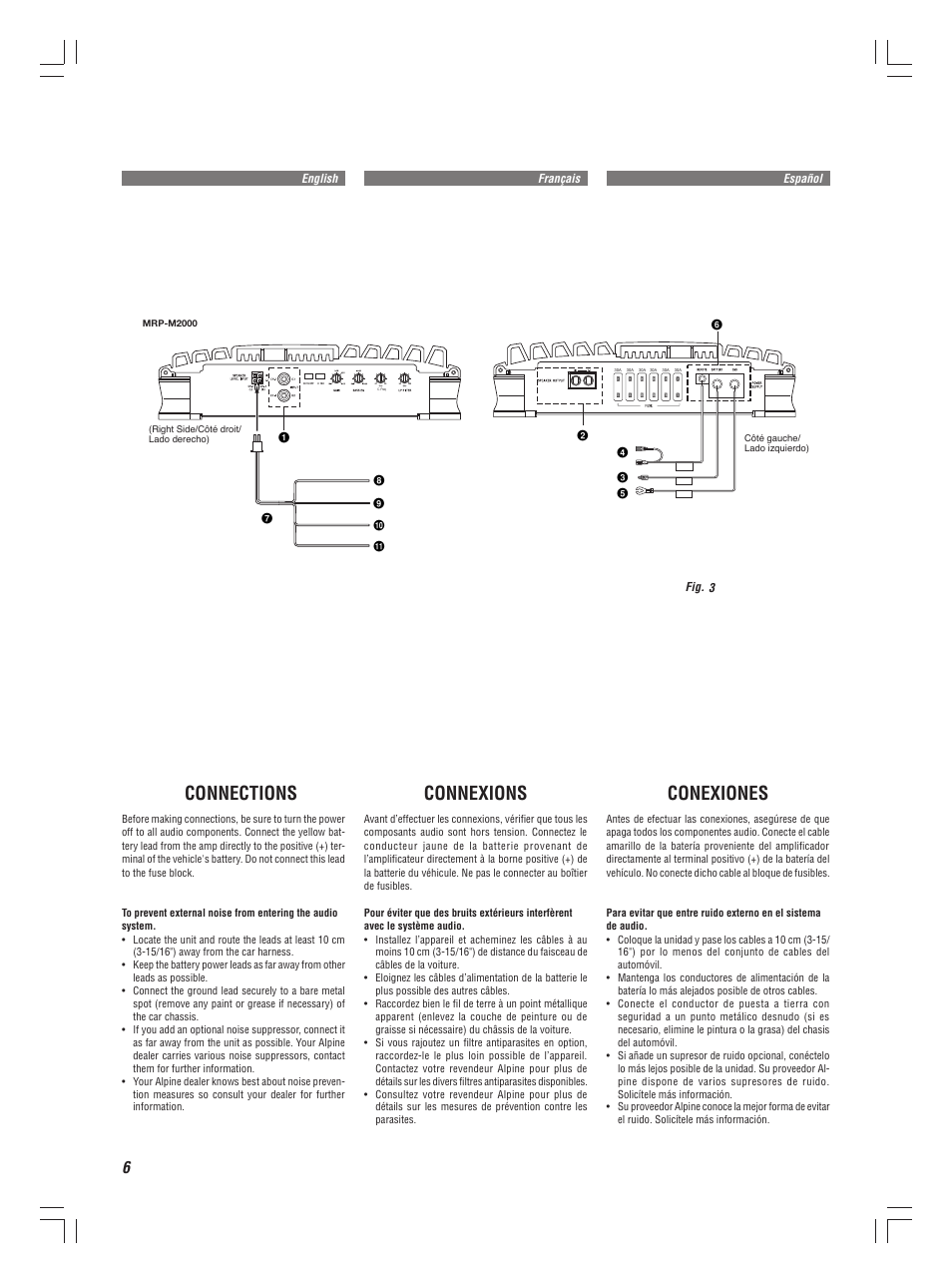 Connections, Connexions, Conexiones | Alpine MRP-M2000 User Manual | Page 6 / 16