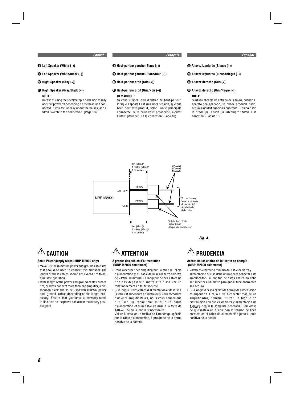 Caution attention prudencia | Alpine MRP-M2000 User Manual | Page 8 / 16