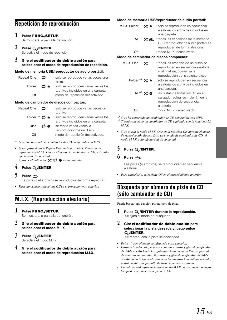 Repetición de reproducción, M.i.x. (reproducción aleatoria), Búsqueda por número de pista de cd | Sólo cambiador de cd) | Alpine iDA-X100M User Manual | Page 106 / 135