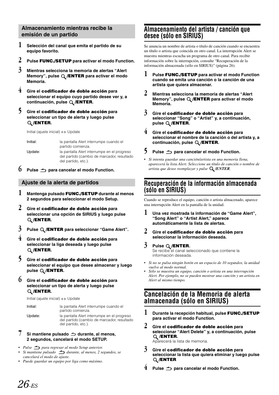 Ajuste de la alerta de partidos, Almacenamiento mientras recibe la emisión, De un partido | Almacenamiento del artista / canción que desee, Sólo en sirius), Recuperación de la información almacenada, Cancelación de la memoria de alerta almacenada | Alpine iDA-X100M User Manual | Page 117 / 135