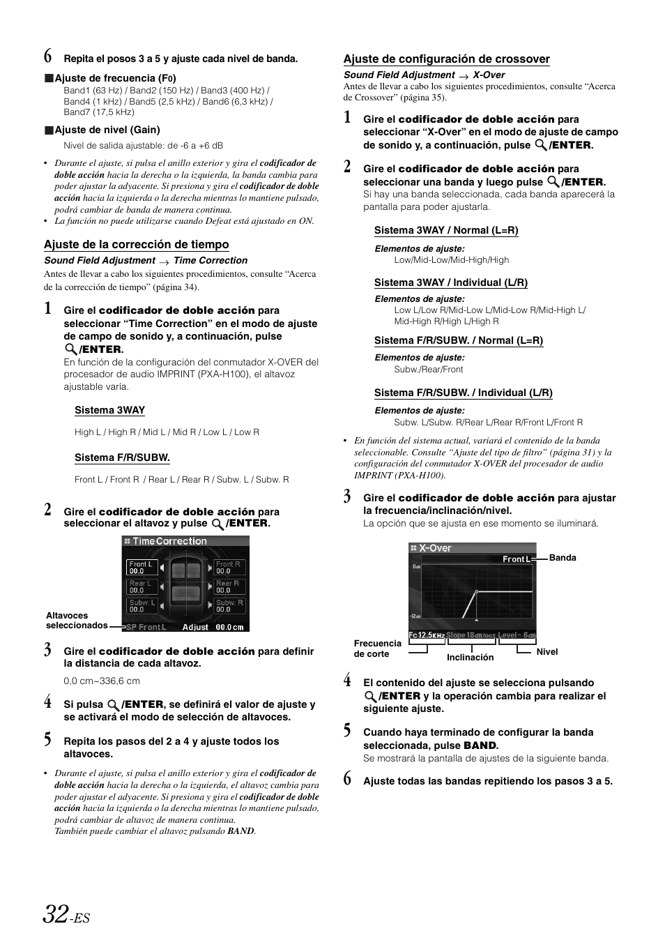 Ajuste de la corrección de tiempo, Ajuste de configuración de crossover | Alpine iDA-X100M User Manual | Page 123 / 135