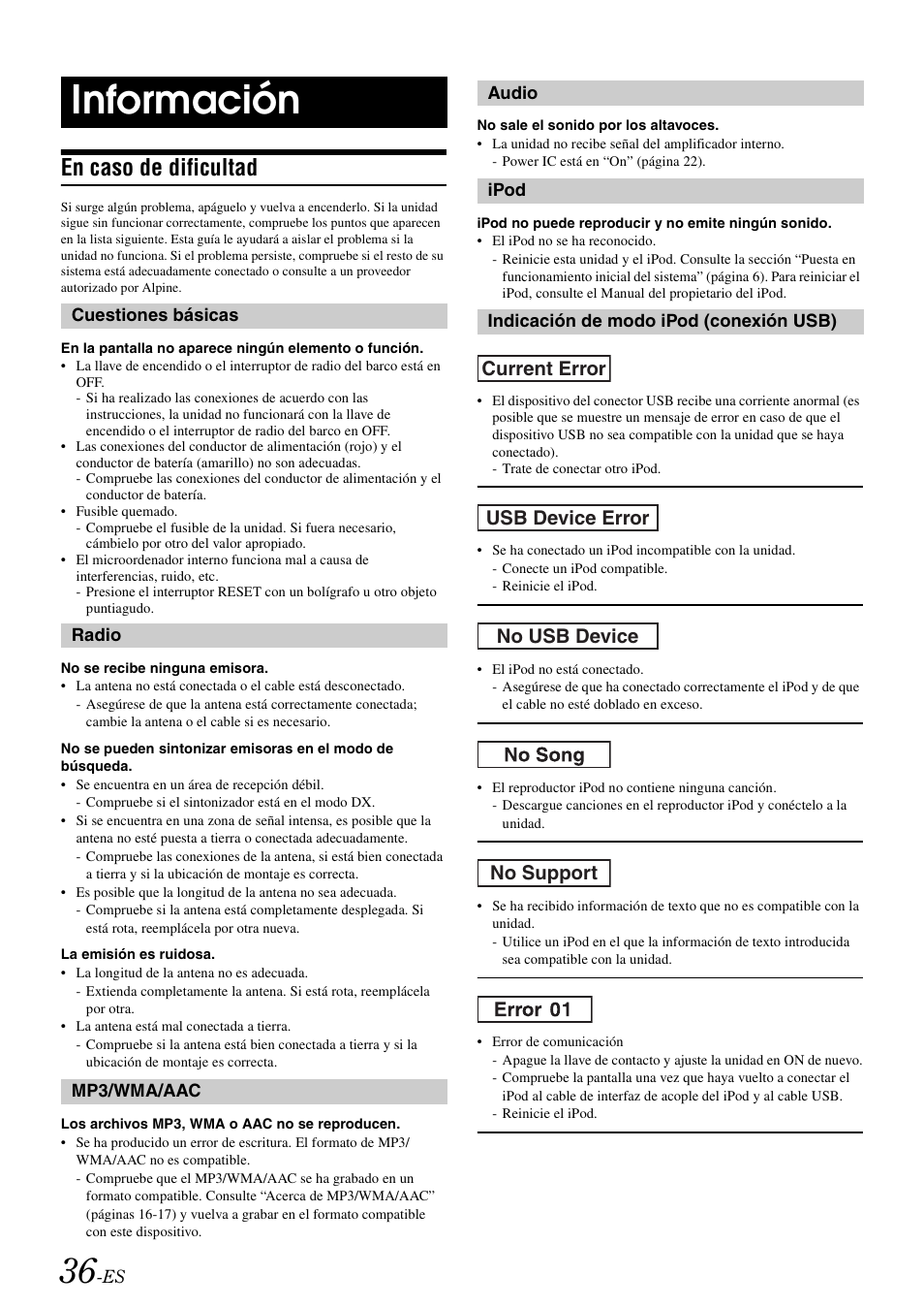 Información, En caso de dificultad | Alpine iDA-X100M User Manual | Page 127 / 135