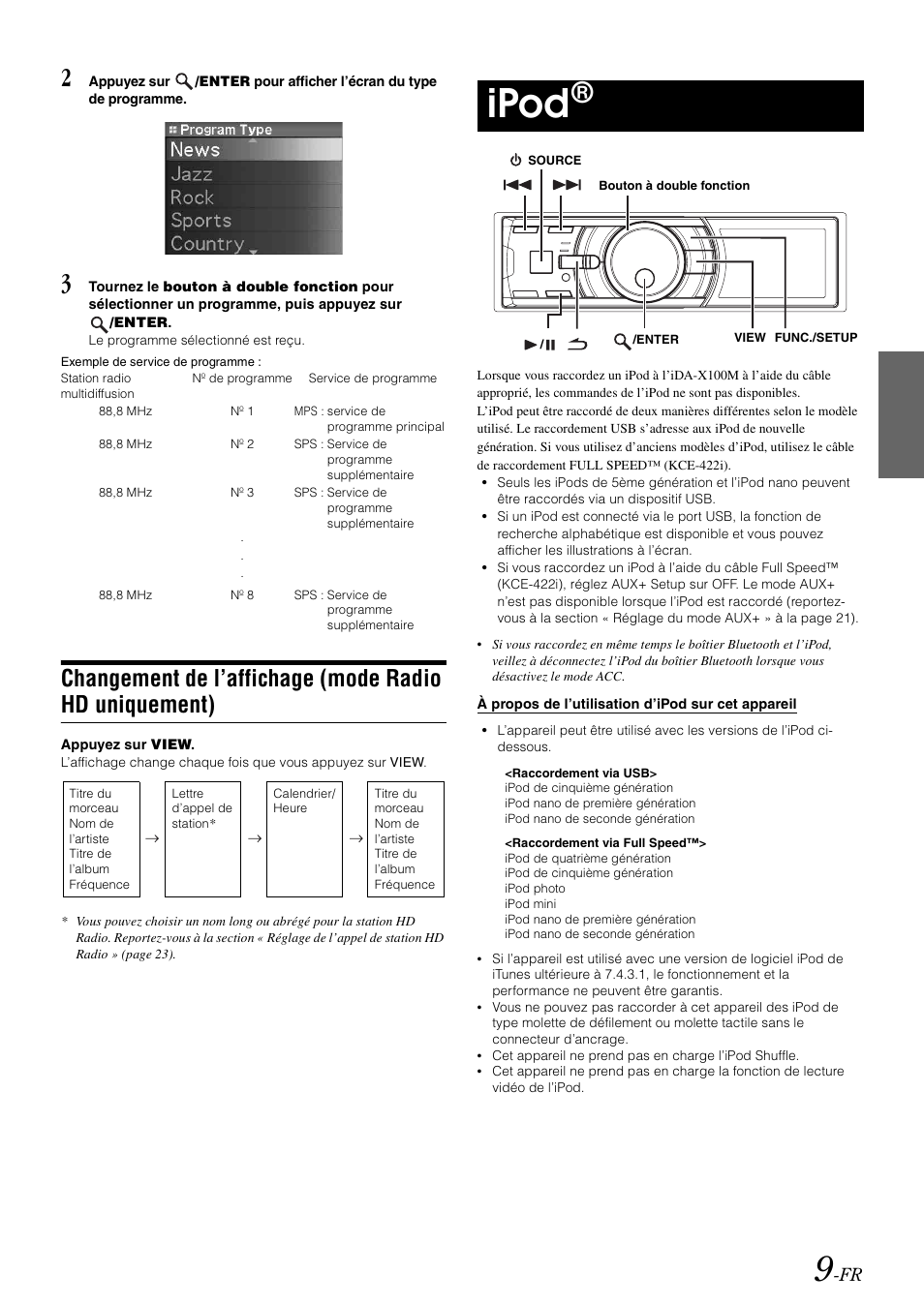 Ipod, Changement de l’affichage, Mode radio hd uniquement) | Alpine iDA-X100M User Manual | Page 55 / 135