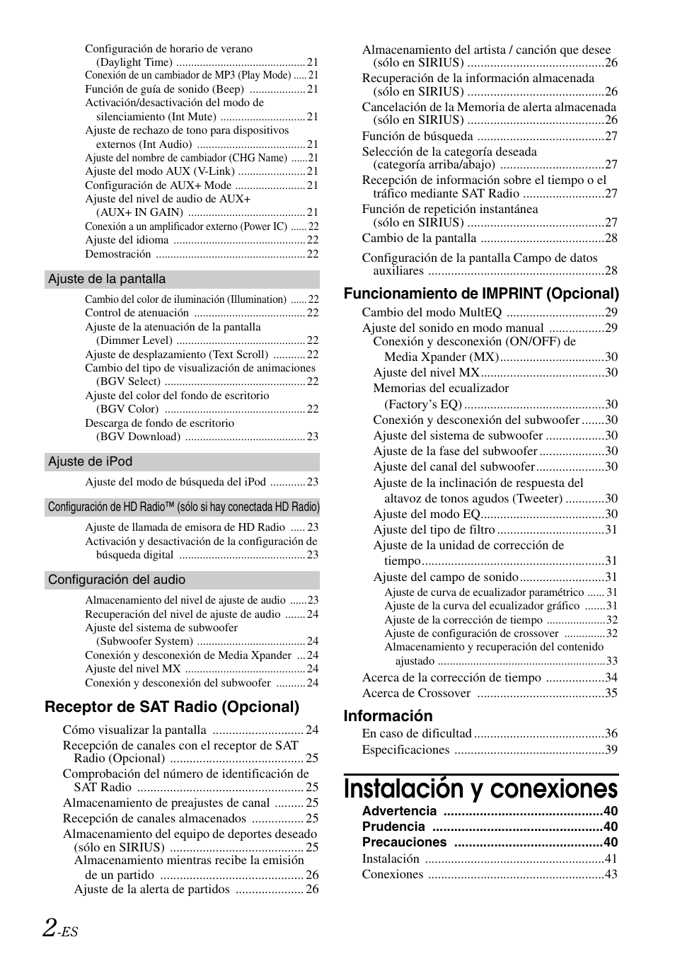 Instalación y conexiones, Receptor de sat radio (opcional), Funcionamiento de imprint (opcional) | Información | Alpine iDA-X100M User Manual | Page 93 / 135