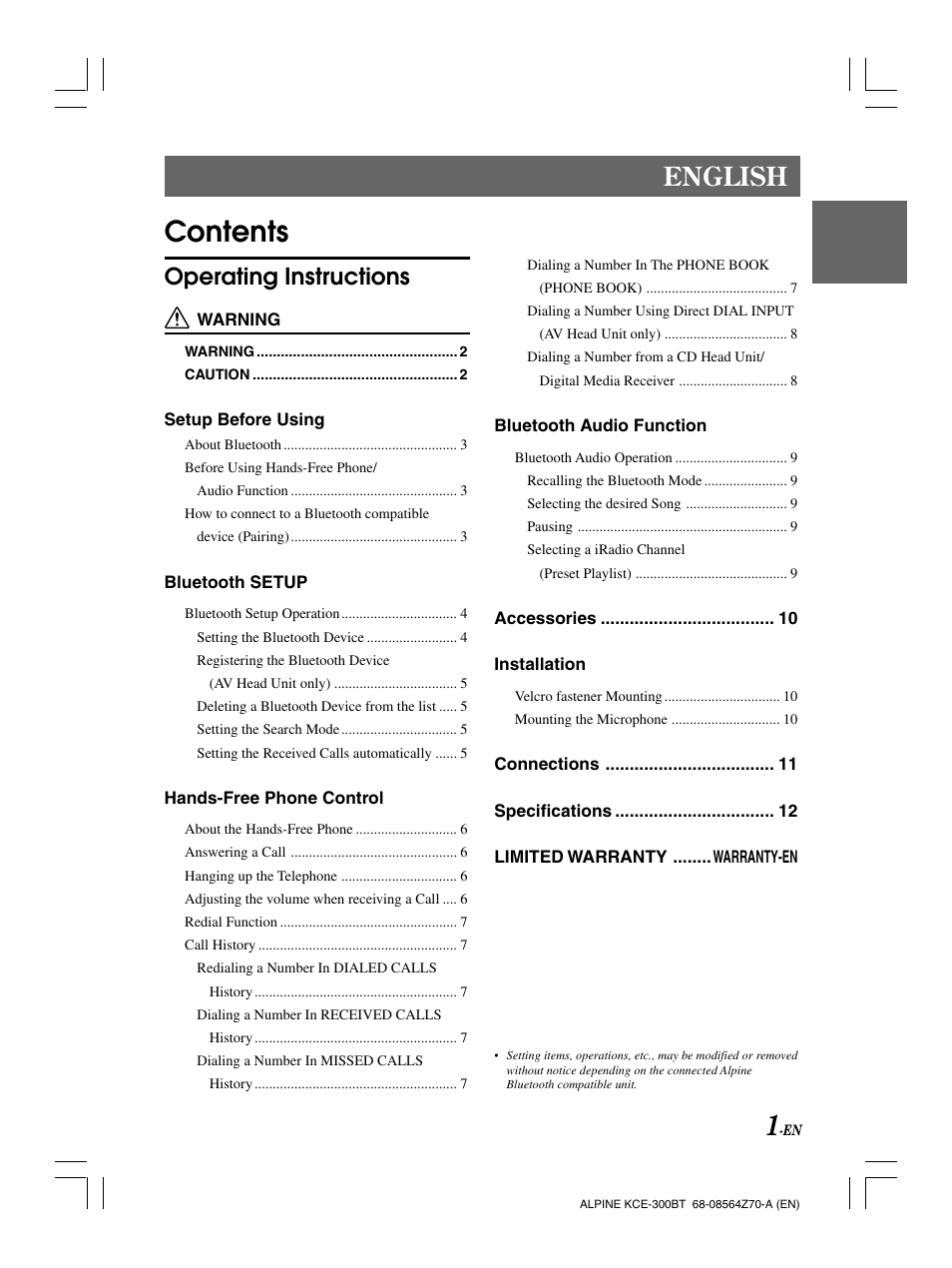 Alpine KCE-300BT User Manual | Page 4 / 100