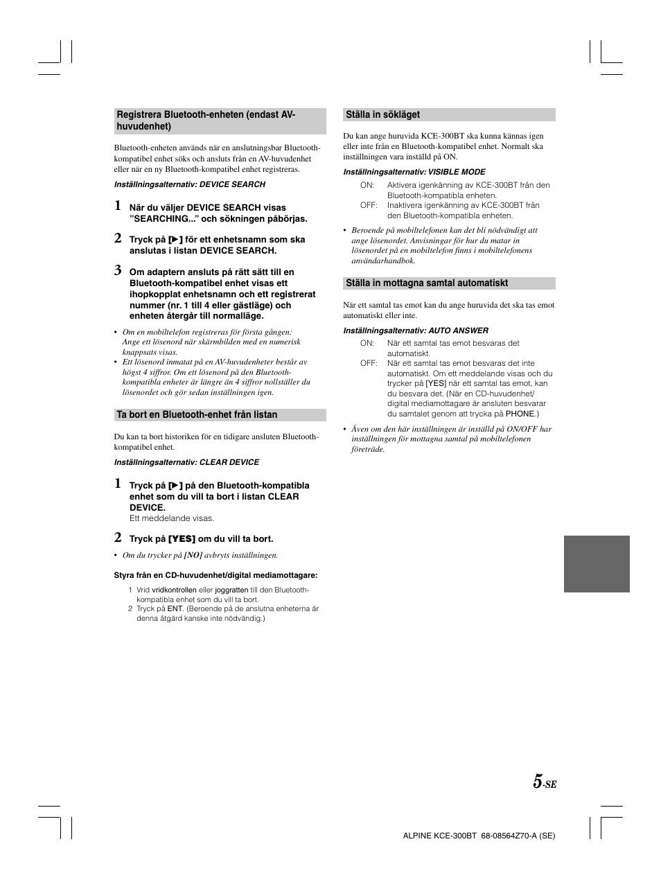 Alpine KCE-300BT User Manual | Page 70 / 100