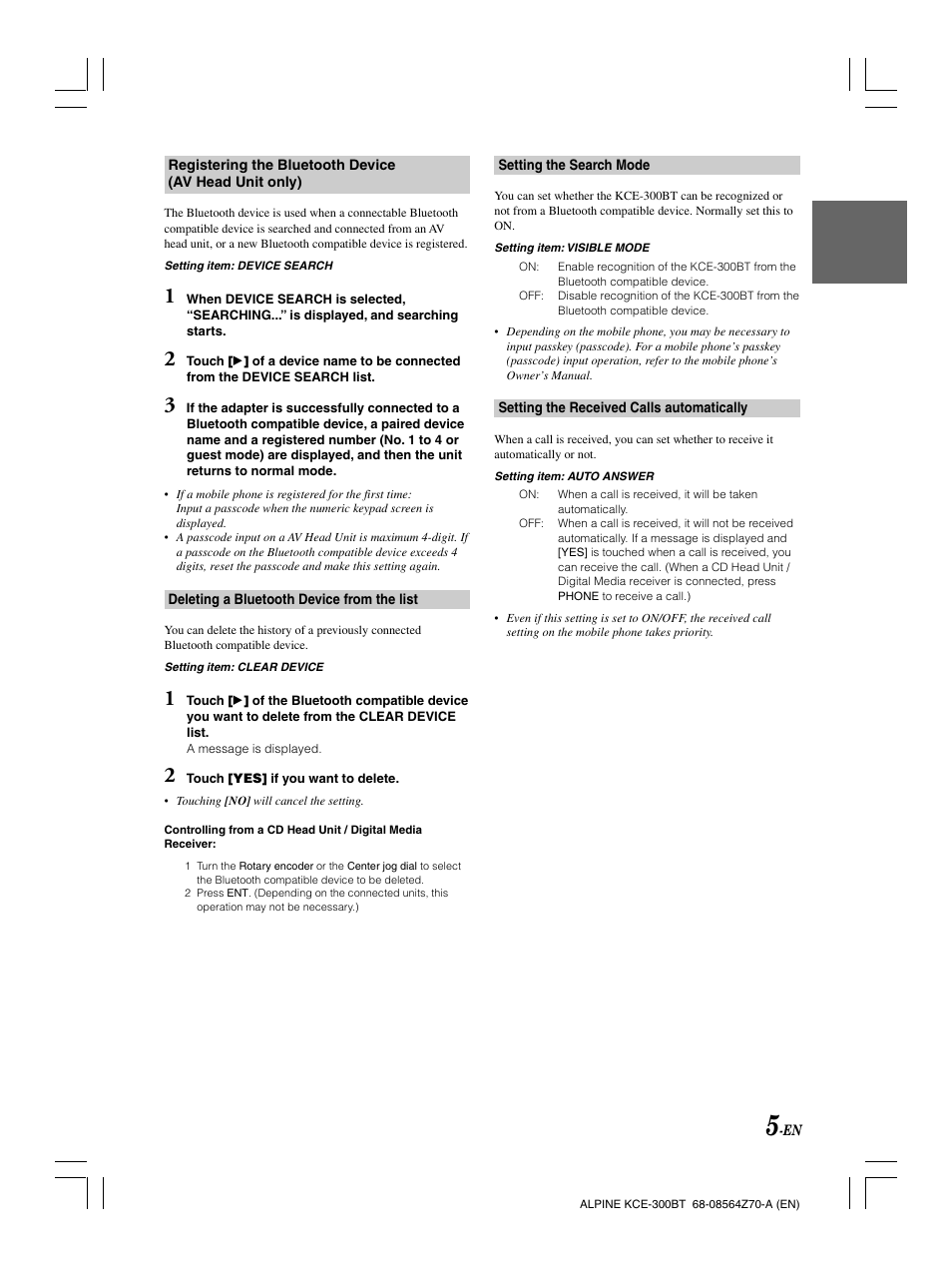 Alpine KCE-300BT User Manual | Page 8 / 100
