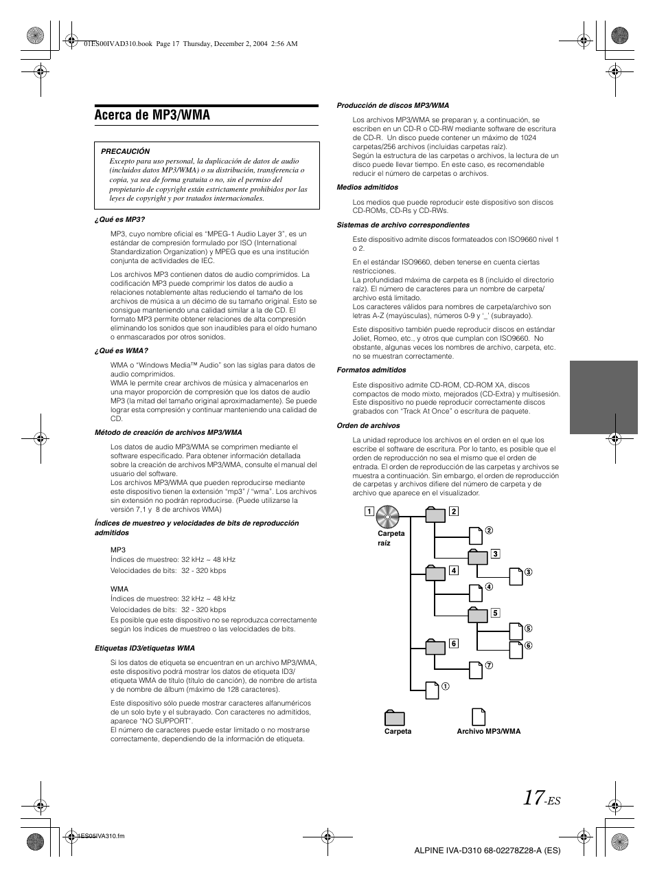 Acerca de mp3/wma | Alpine IVA-D310 User Manual | Page 187 / 253