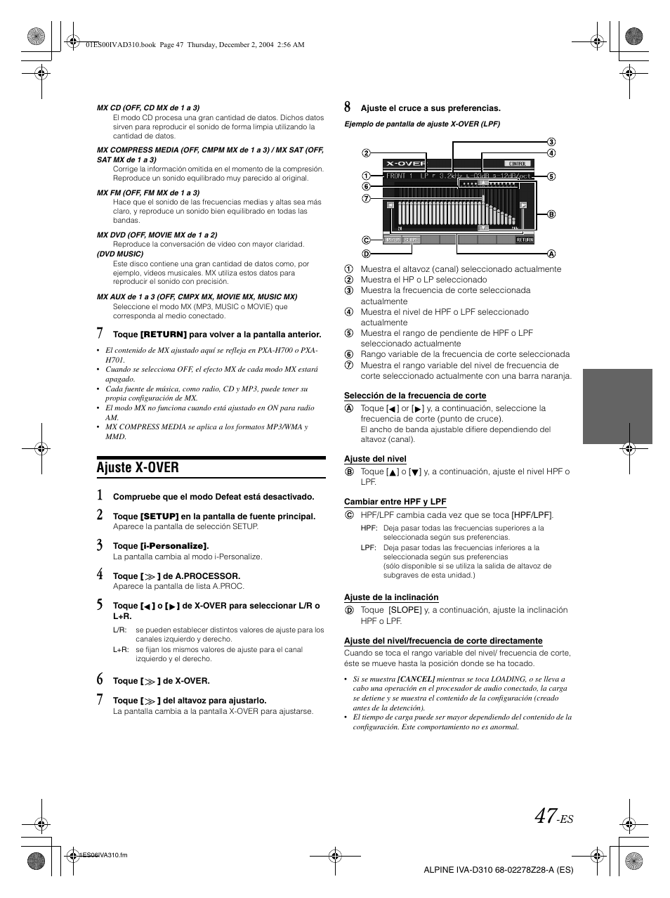 Ajuste x-over | Alpine IVA-D310 User Manual | Page 217 / 253