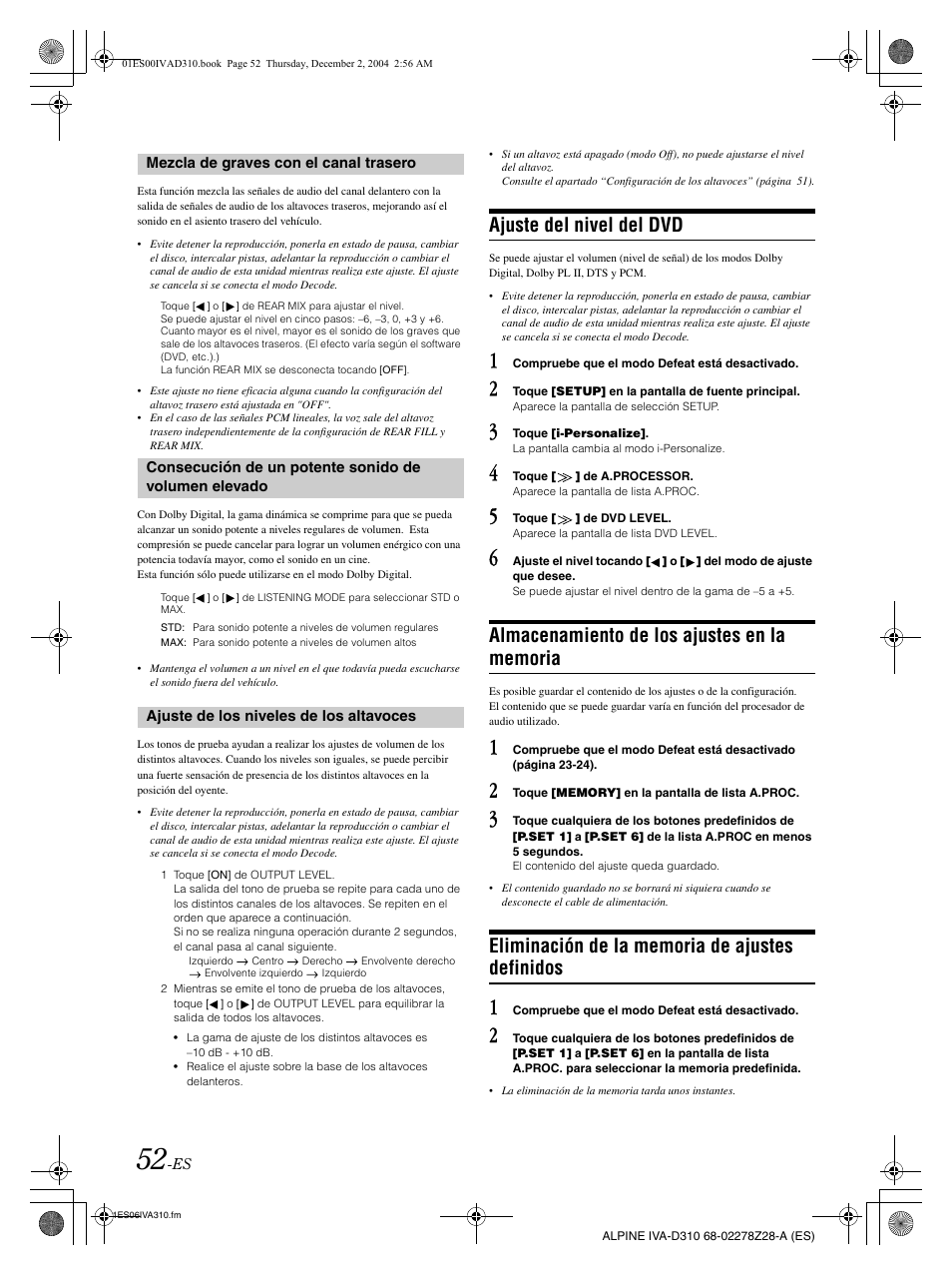 Ajuste del nivel del dvd | Alpine IVA-D310 User Manual | Page 222 / 253