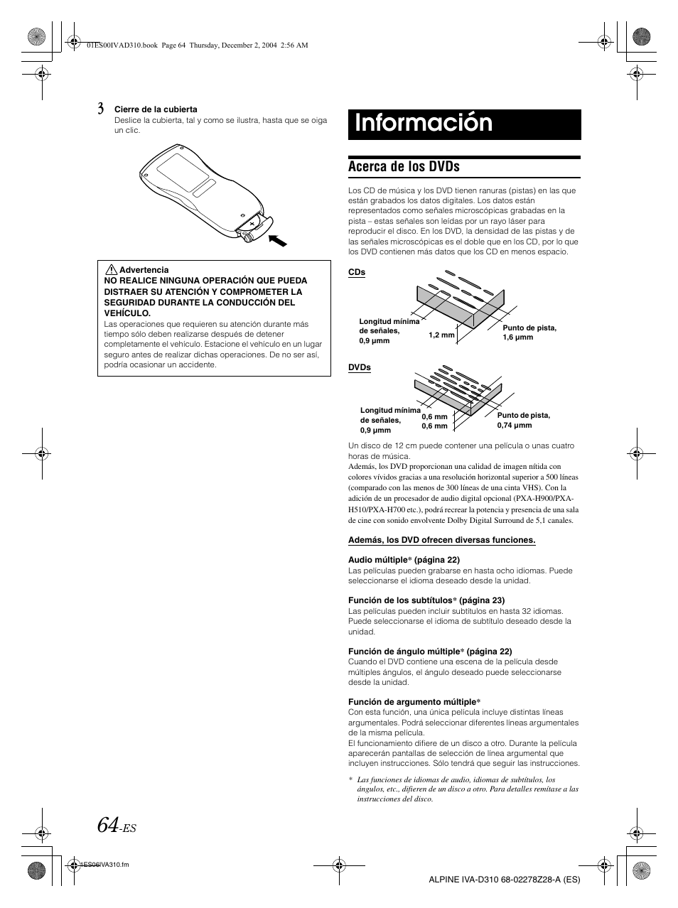 Información, Acerca de los dvds | Alpine IVA-D310 User Manual | Page 234 / 253