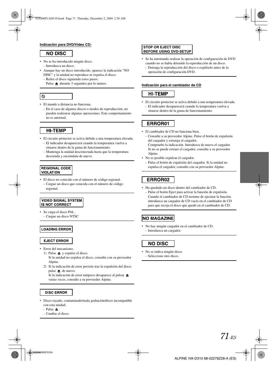 Alpine IVA-D310 User Manual | Page 241 / 253