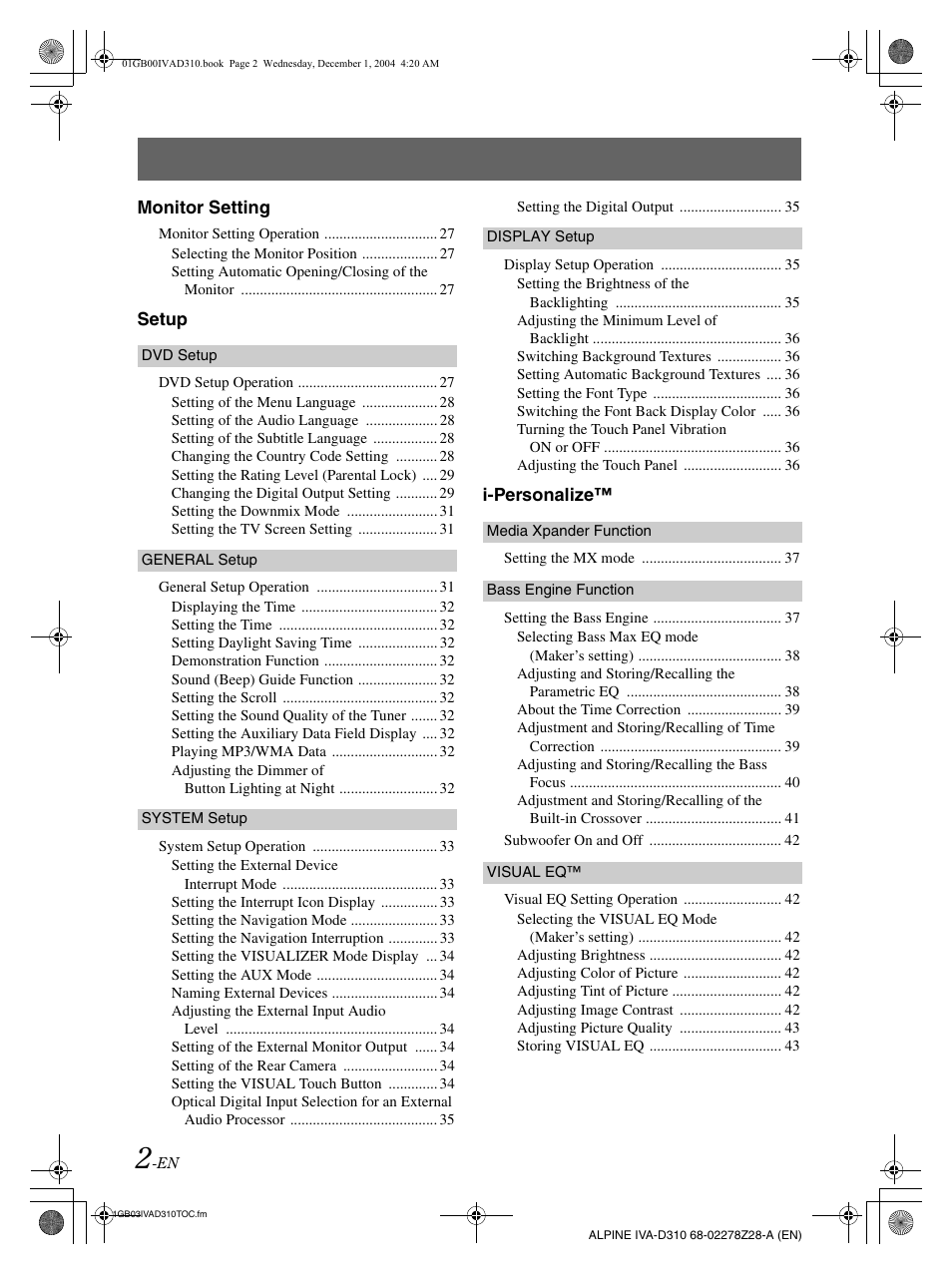Alpine IVA-D310 User Manual | Page 4 / 253