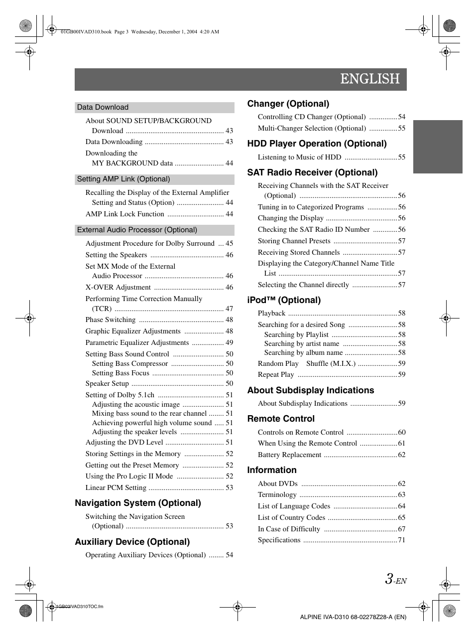 English | Alpine IVA-D310 User Manual | Page 5 / 253