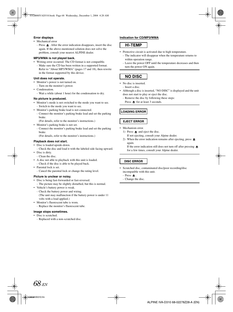 Alpine IVA-D310 User Manual | Page 70 / 253