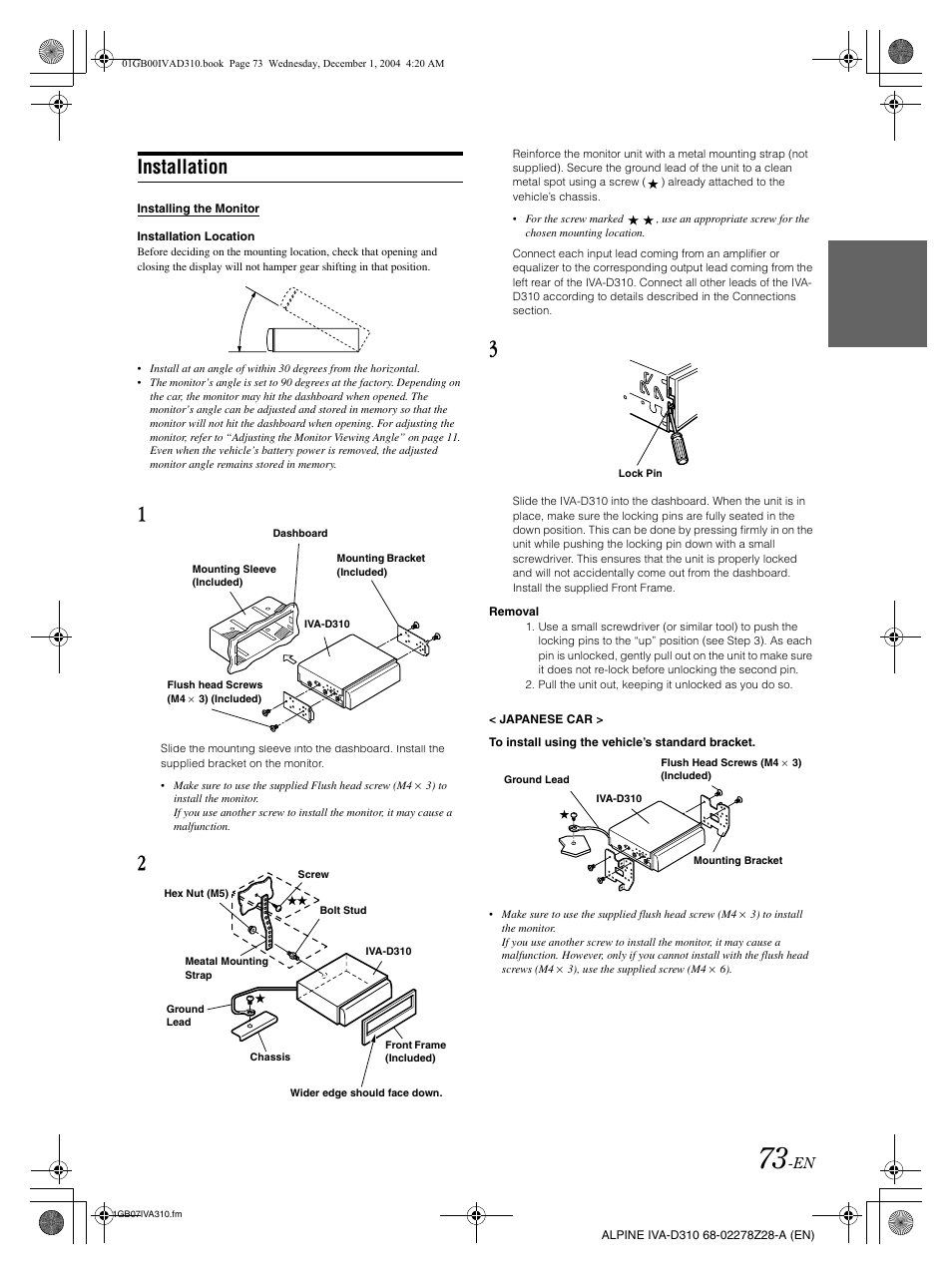 Installation | Alpine IVA-D310 User Manual | Page 75 / 253