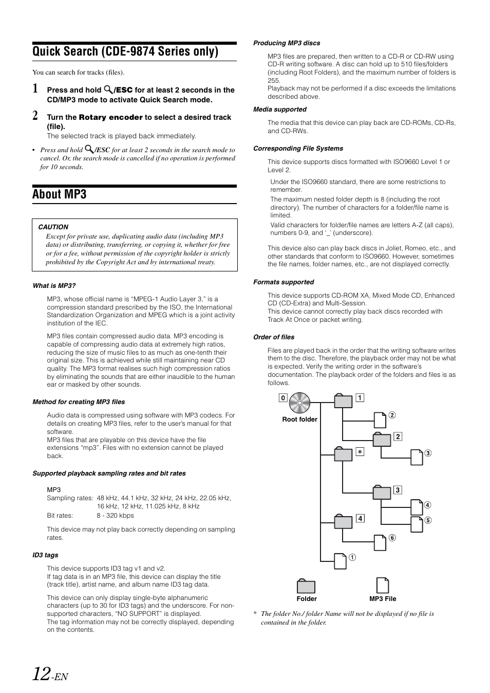 Quick search (cde-9874 series only), About mp3 | Alpine CDE-9872RE User Manual | Page 14 / 31