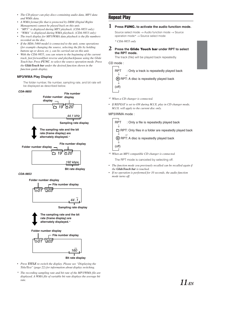 Repeat, Repeat play | Alpine CDA-9853 User Manual | Page 12 / 55