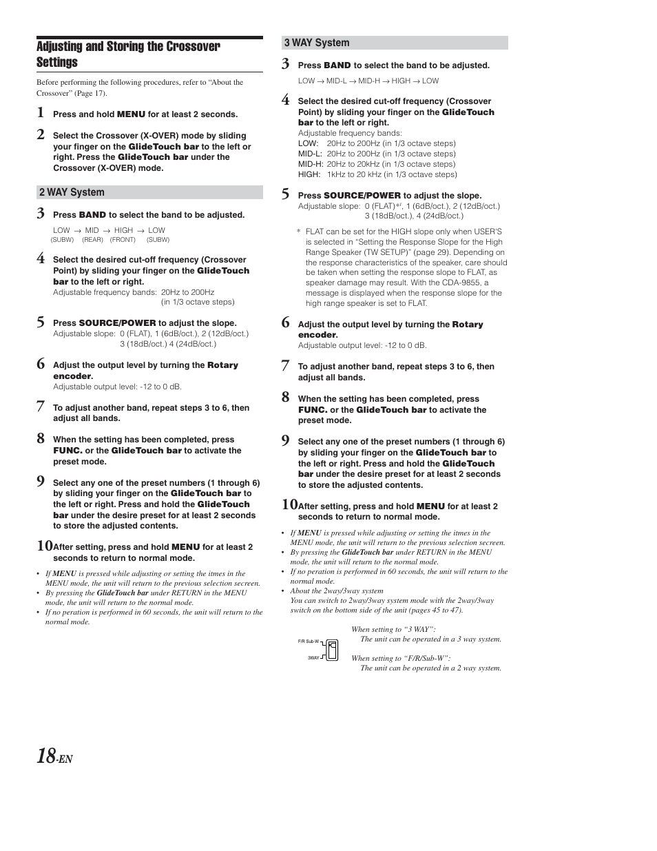 Adjusting & storing the crossover settings, Adjusting and storing the crossover settings | Alpine CDA-9853 User Manual | Page 19 / 55