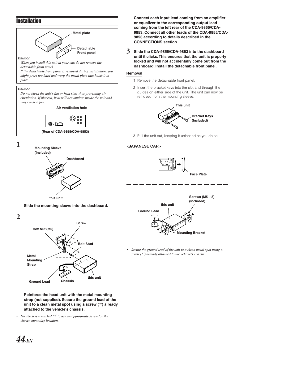 Mounting / removal, Installation | Alpine CDA-9853 User Manual | Page 45 / 55