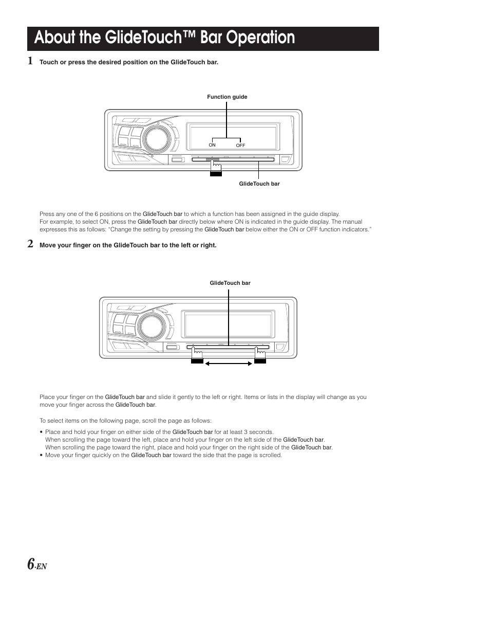 Using the glidetouch bar, About the glidetouch™ bar operation | Alpine CDA-9853 User Manual | Page 7 / 55