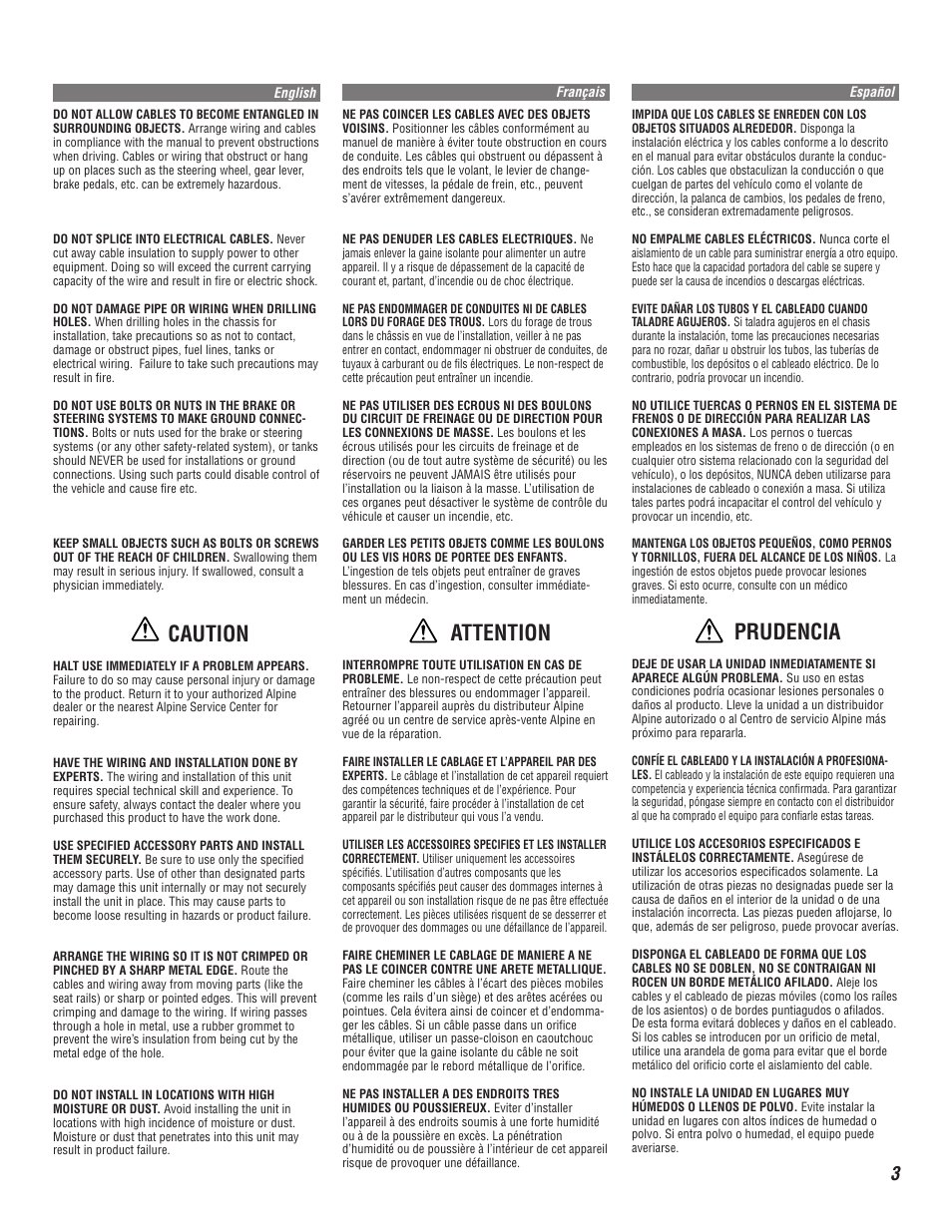 Caution, Attention, Prudencia | Alpine MRD-M1005 User Manual | Page 3 / 20