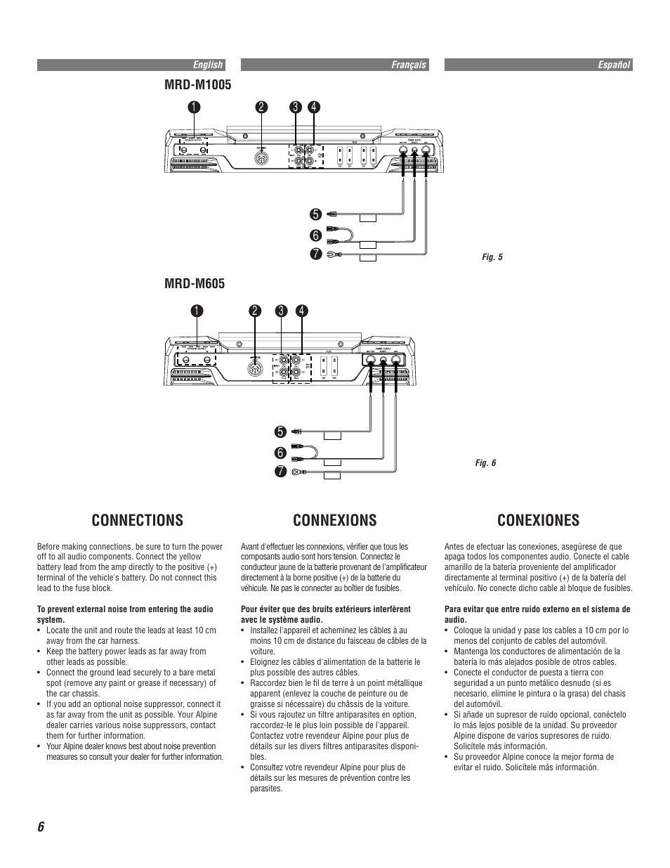 Connections, Connexions, Conexiones | Alpine MRD-M1005 User Manual | Page 6 / 20