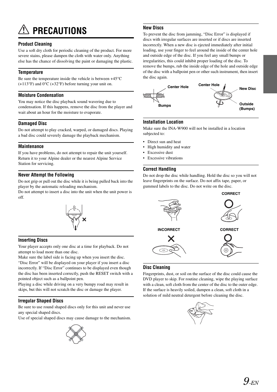 Precautions | Alpine INA-W900 User Manual | Page 11 / 101