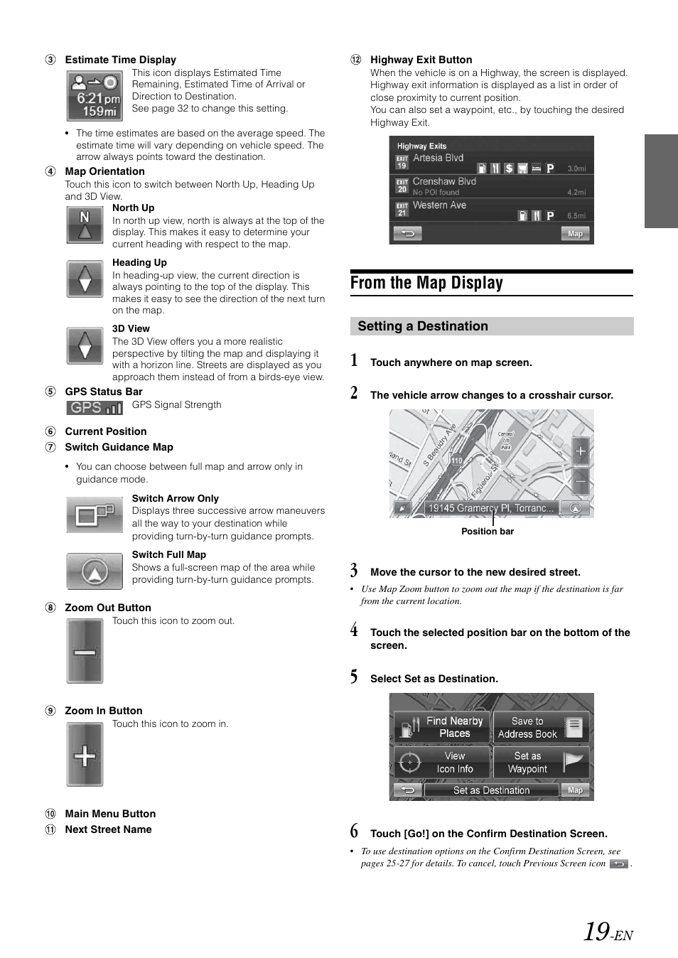 From the map display, Setting a destination | Alpine INA-W900 User Manual | Page 21 / 101