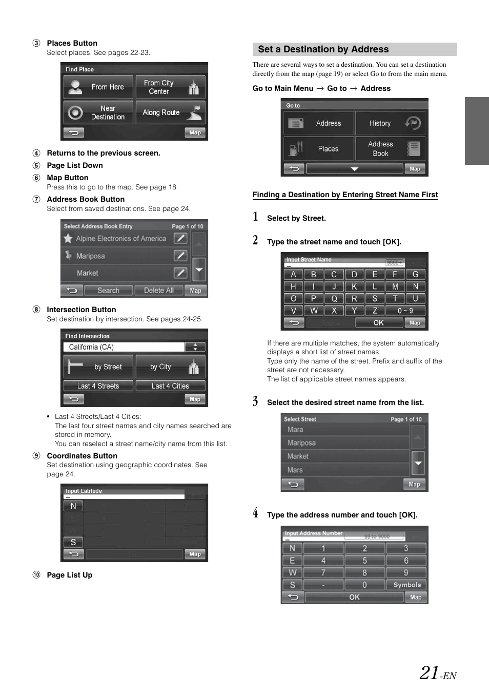 Set a destination by address | Alpine INA-W900 User Manual | Page 23 / 101