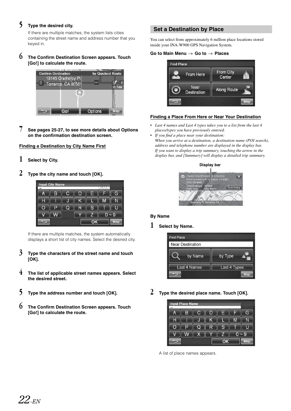 Set a destination by place | Alpine INA-W900 User Manual | Page 24 / 101