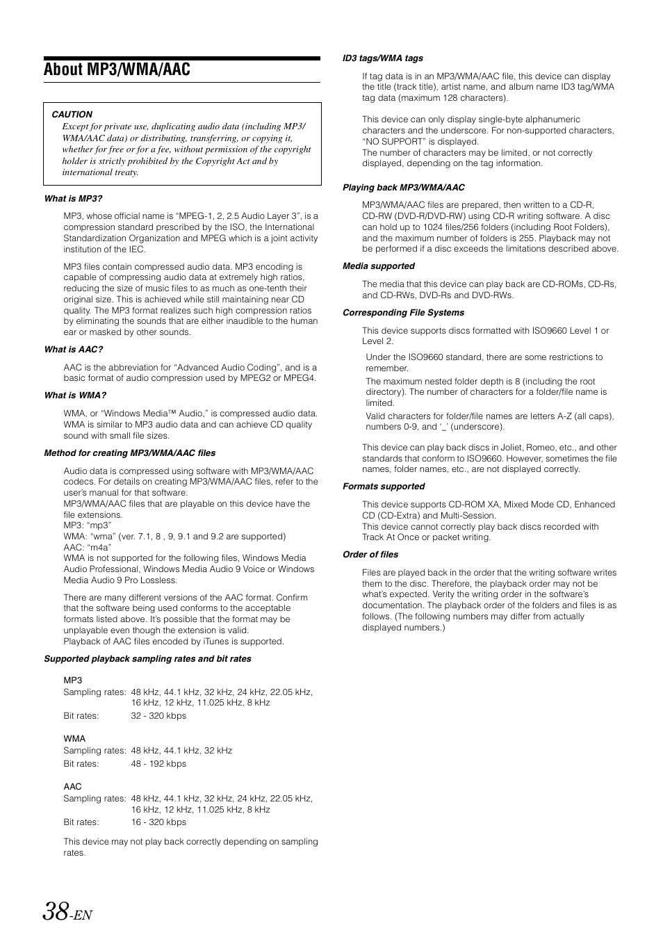 About mp3/wma/aac | Alpine INA-W900 User Manual | Page 40 / 101