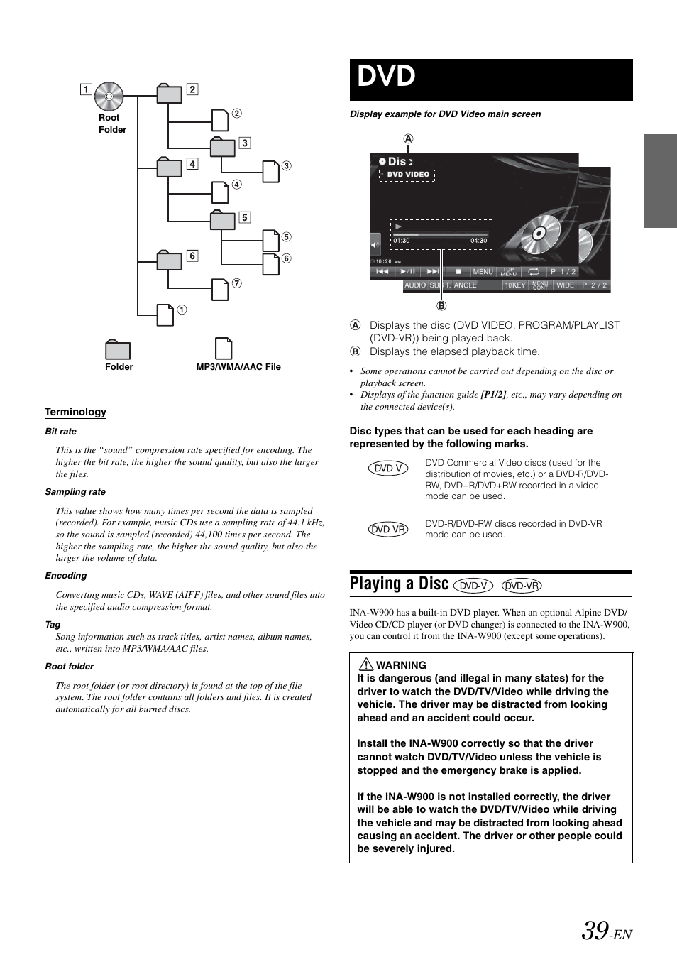 Playing a disc, D 39 | Alpine INA-W900 User Manual | Page 41 / 101
