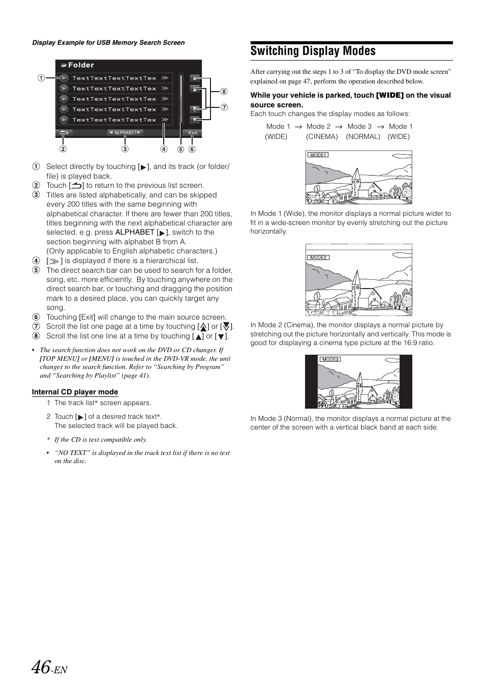 Switching display modes | Alpine INA-W900 User Manual | Page 48 / 101