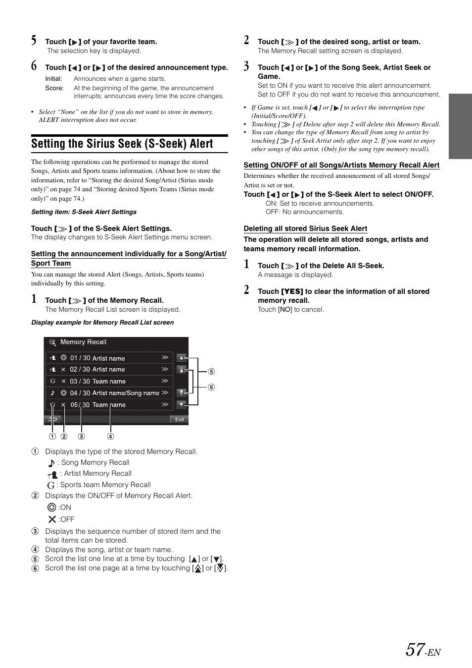 Setting the sirius seek (s-seek) alert | Alpine INA-W900 User Manual | Page 59 / 101