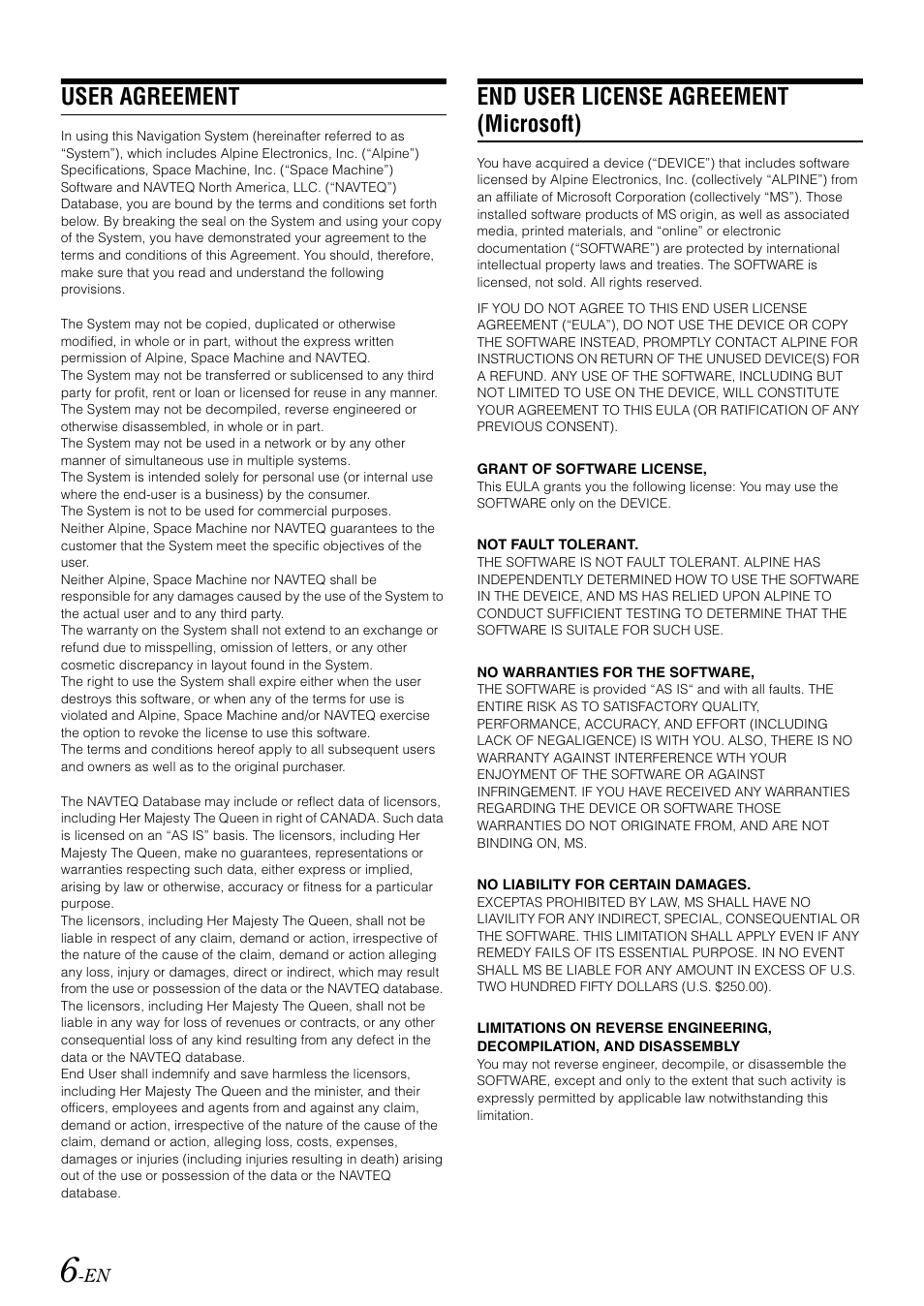 User agreement, End user license agreement (microsoft), End user license agreement | Microsoft) | Alpine INA-W900 User Manual | Page 8 / 101
