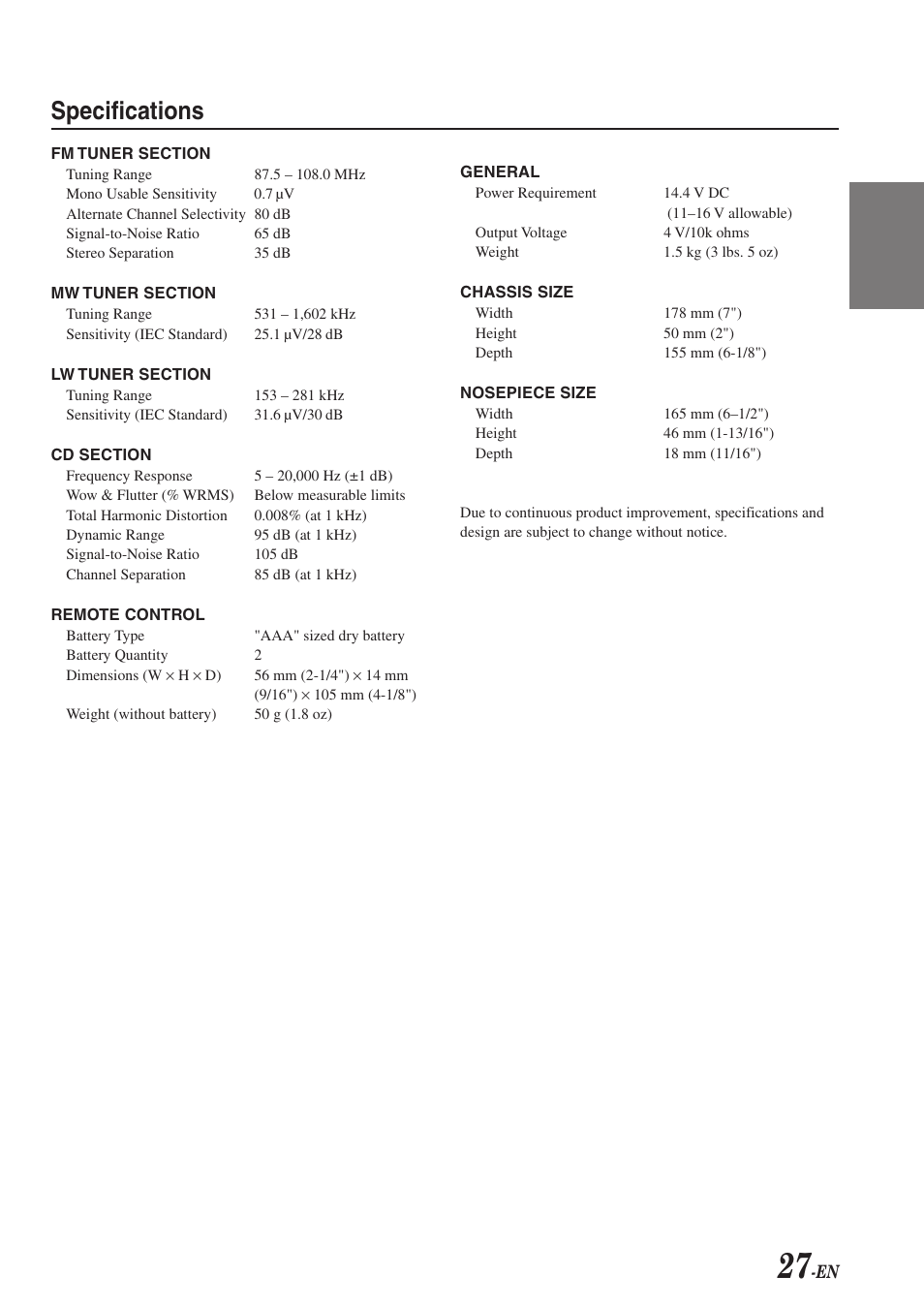 Specifications | Alpine CDA-7969R User Manual | Page 29 / 34
