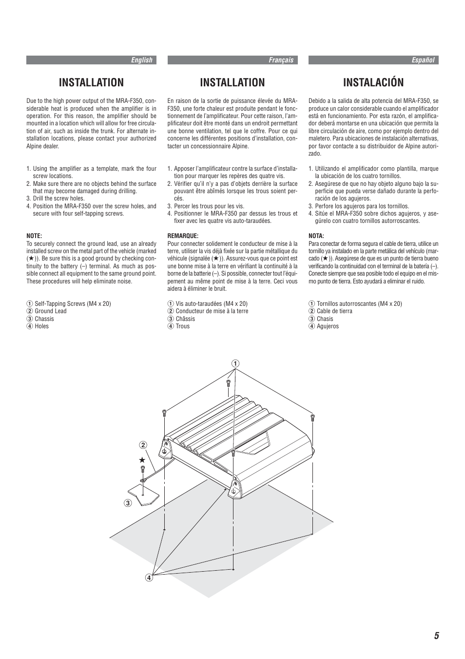 Installation, Instalación | Alpine MRA-F350 User Manual | Page 5 / 16