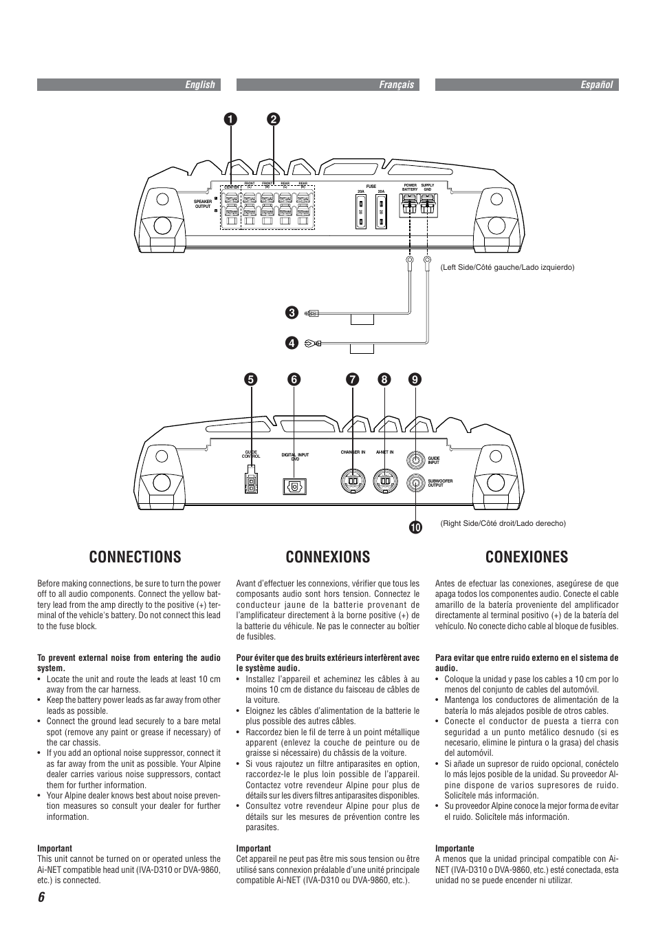 Connections, Connexions, Conexiones | Alpine MRA-F350 User Manual | Page 6 / 16