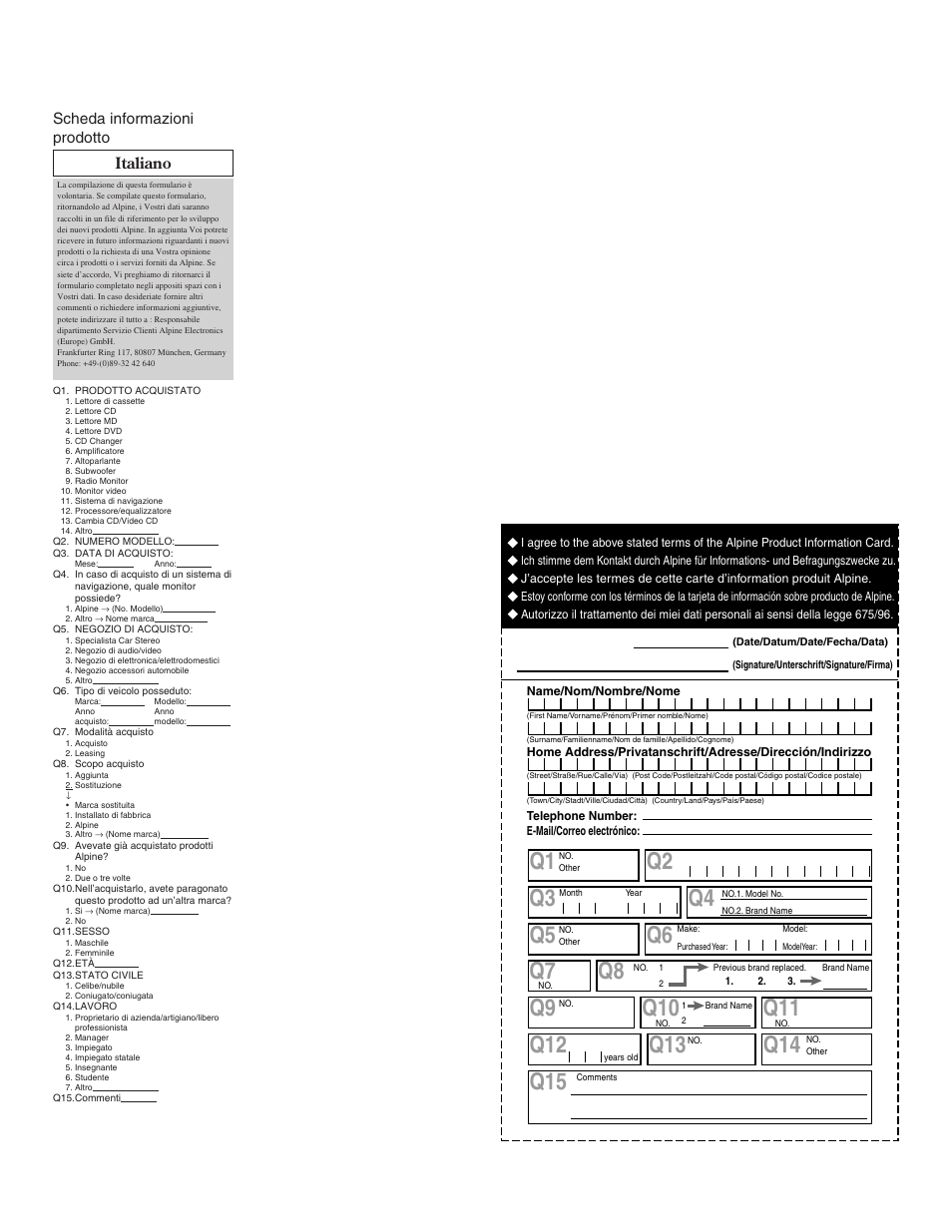 Q2 q5, Q3 q6, Q11 q13 | Scheda informazioni prodotto italiano | Alpine MRV-F345 User Manual | Page 23 / 24