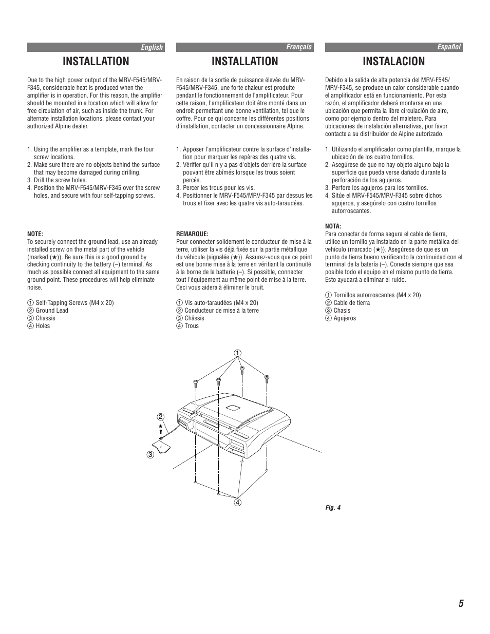 Installation, Instalacion | Alpine MRV-F345 User Manual | Page 5 / 24