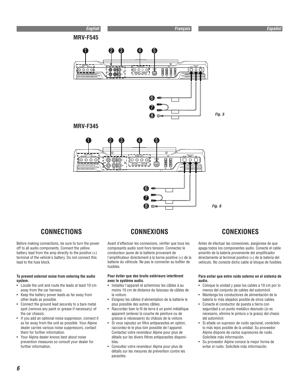 Connections, Connexions, Conexiones | Alpine MRV-F345 User Manual | Page 6 / 24