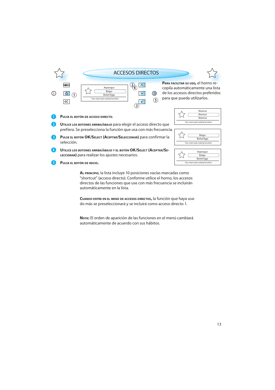 Accesos directos | Whirlpool AMW 598 IX User Manual | Page 13 / 40