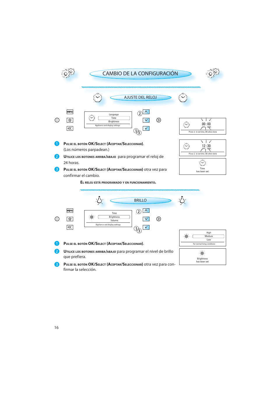 Cambio de la configuración | Whirlpool AMW 598 IX User Manual | Page 16 / 40