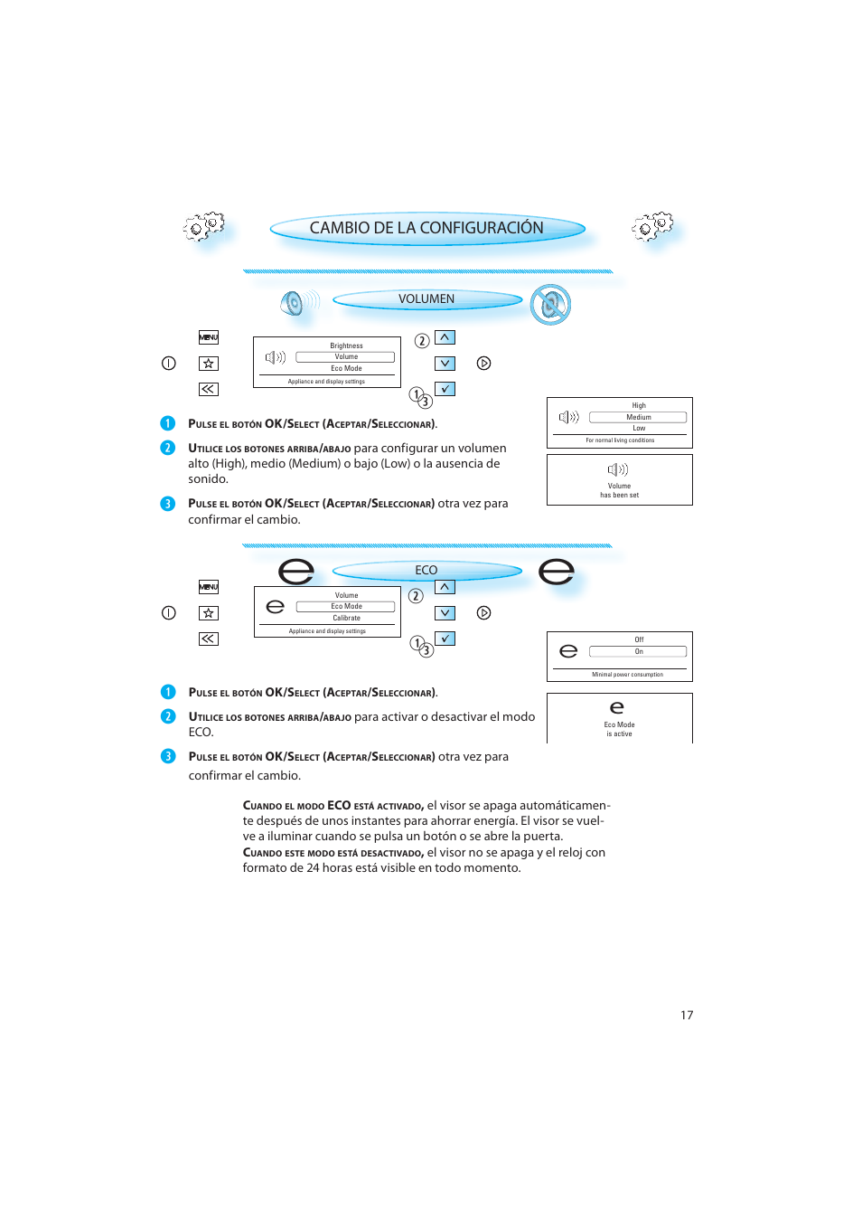 Cambio de la configuración | Whirlpool AMW 598 IX User Manual | Page 17 / 40