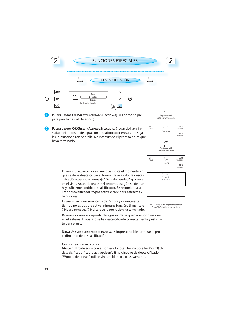 Funciones especiales | Whirlpool AMW 598 IX User Manual | Page 22 / 40