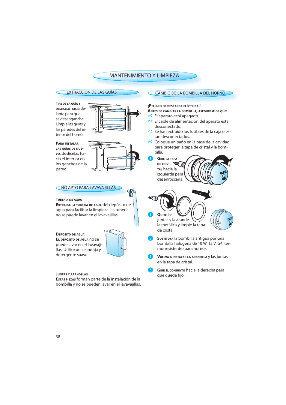 Mantenimiento y limpieza | Whirlpool AMW 598 IX User Manual | Page 38 / 40