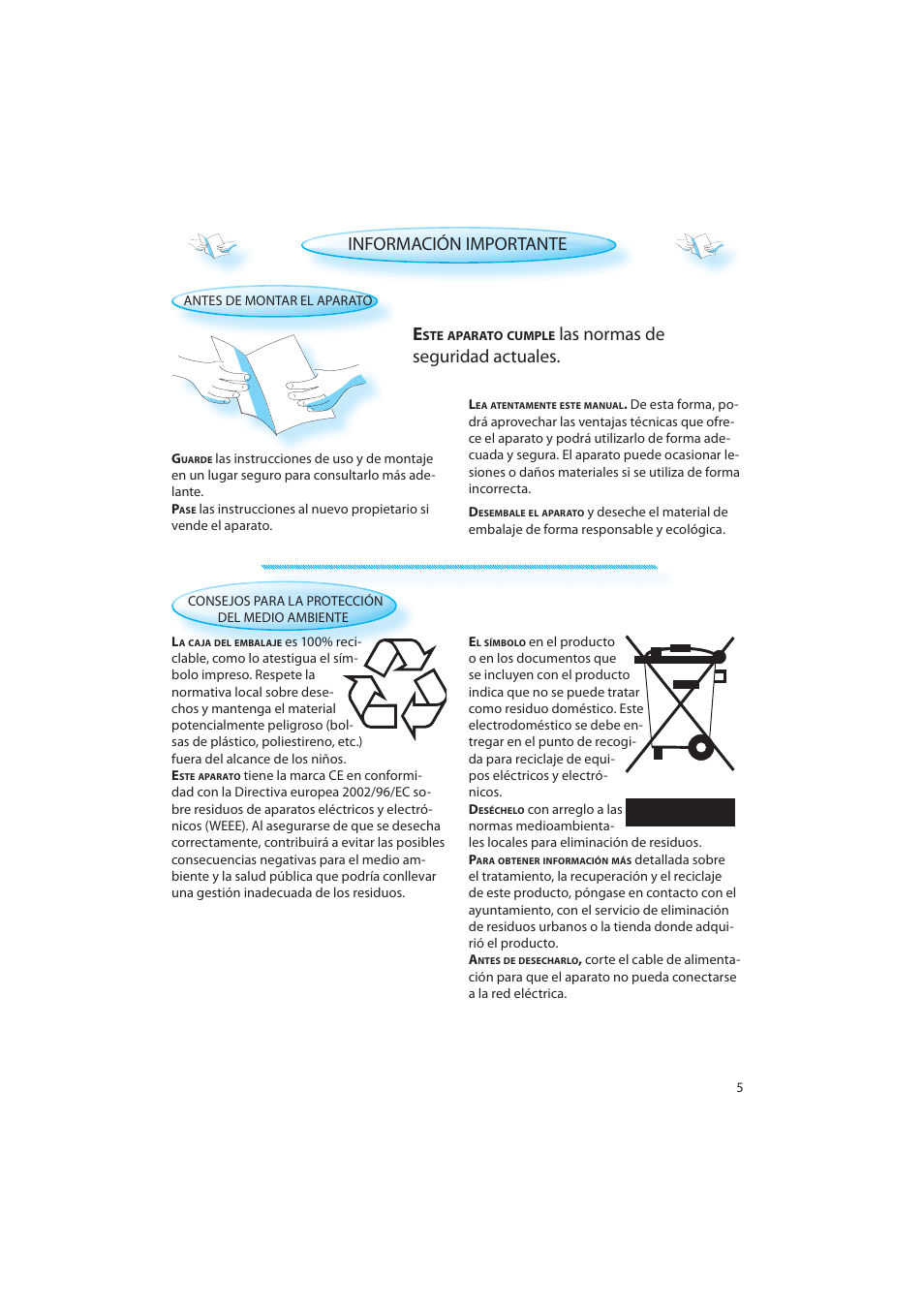 Información importante e, Las normas de seguridad actuales | Whirlpool AMW 598 IX User Manual | Page 5 / 40