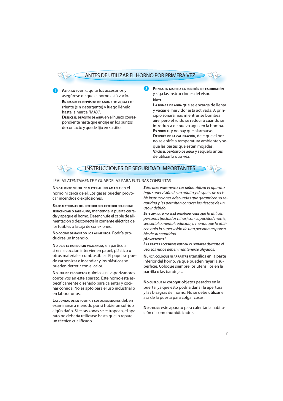 Instrucciones de seguridad importantes, Antes de utilizar el horno por primera vez | Whirlpool AMW 598 IX User Manual | Page 7 / 40